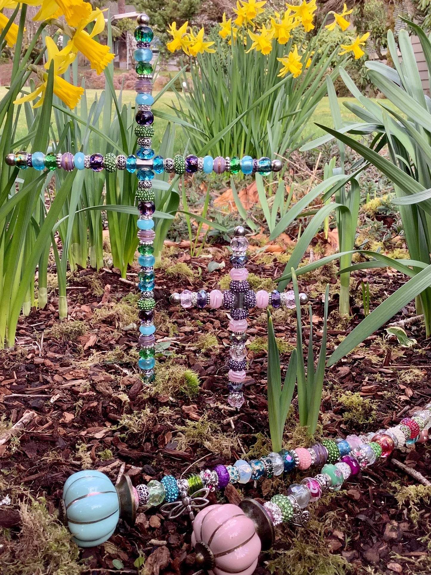 Beaded Cross - Garden Stake - Multiple Sizes